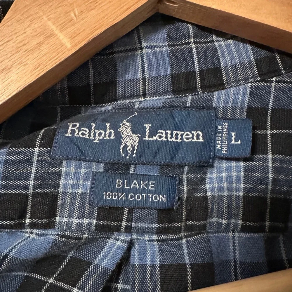 Polo Ralph Lauren Blake Shirt Mens L Blue Navy Plaid Cotton Button Down LS